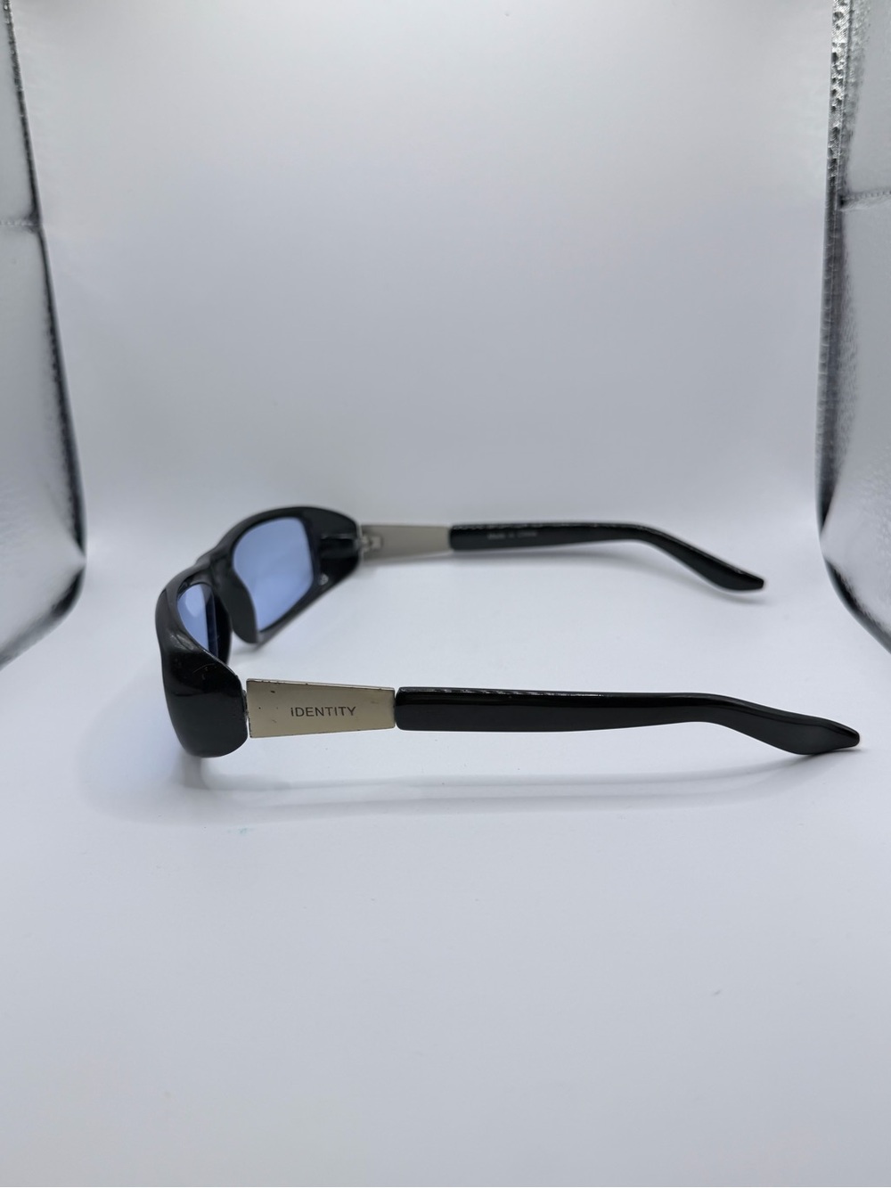 Y2K Identity Wraparound Sunglasses Black Blue Lens Retro Cyber - Picture 4 of 11